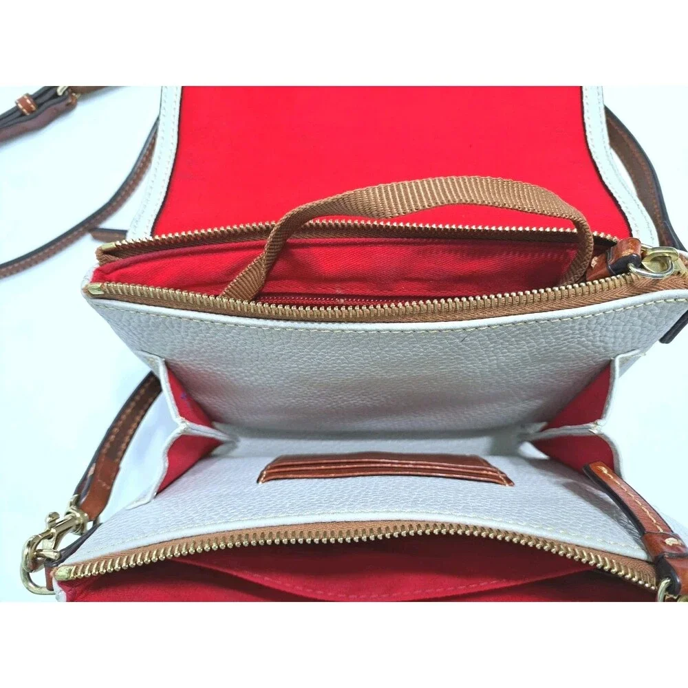 Dooney Bourke Pebble Leather Crossbody Bag Taupe Red Interior Pocket Card Holder - Picture 8 of 10